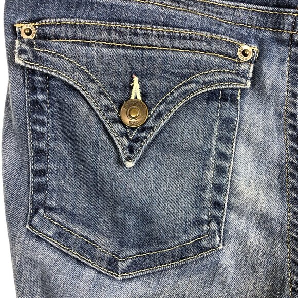 Hudson Flare Jeans Sz 29 Low Rise Signature Logo Flap Pockets 2 Button Zip 30x29 - Picture 8 of 12
